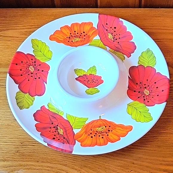 GATESWARE BY LAURIE GATES POPPIES CHIP & DIP PLASTIC WARE - Picture 1 of 4
